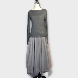 Women's Grey Midi Dress with Tulle Skirt